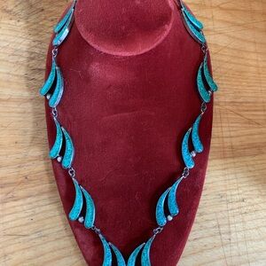 Elegant Alpaca Silber Chip Turquoise Necklace/ reversible side Black resin